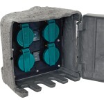 STREND PRO 2130066 Zahradní zásuvka s kabelem 3m, 4 zásuvky, imitace kamene, IP44