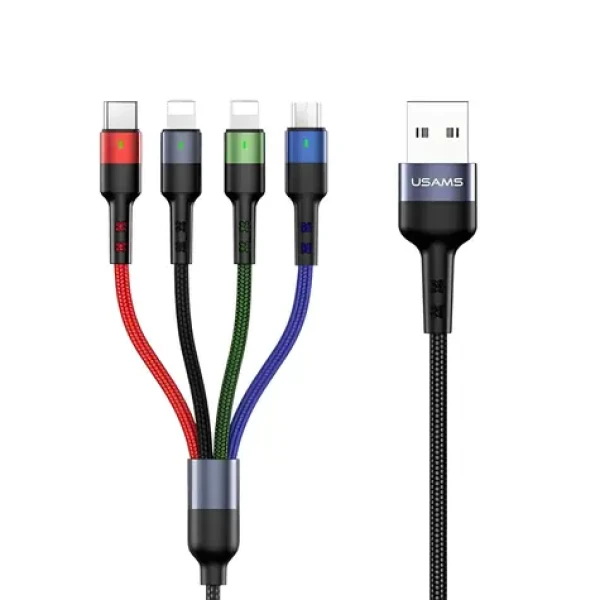USAMS SJ413 U26 3m / Nabíjecí kabel / 4v1 / 2A / 2x Lightning, microUSB, USB-C / opletený (SJ413USB01)