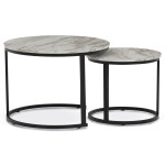 Set 2 ks stolků, MDF deska, dekor bílý mramor, kovová podnož, černý lak