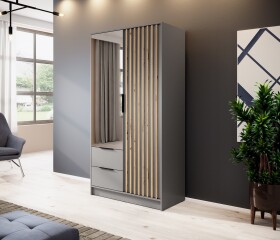 FRONTI Šatní skříň NELLY 2D zrcadlo šedá + dub artisan 13192