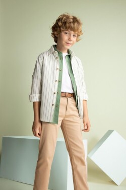 DEFACTO Boy's Striped Linen Look Long Sleeve Shirt