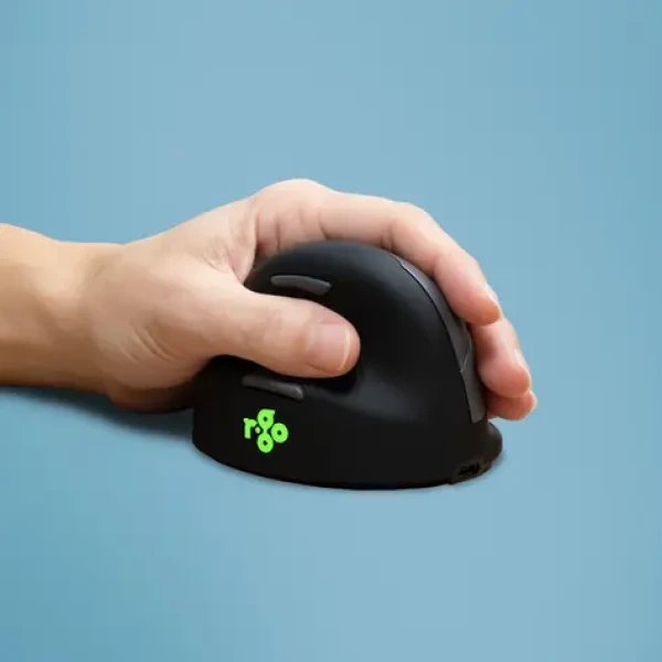 R-Go HE Vertical Mouse Left L černá/stříbrná / Ergonomická bezdrátová myš / Bluetooth / 2400 DPI / 5 tlačítek (RGOHELELAWL)
