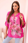 Blůza z bavlny s květinovým vzorem a knoflíky růžová UNI