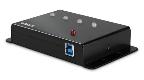 Lindy USB 3.0 hub 4 porty kov černá / USB hub / LED indikace / kovové tělo / kabel 0,8 m (43374)
