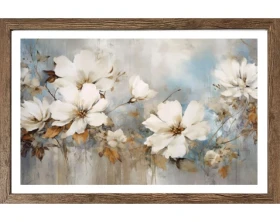 Rámovaný obraz Zátiší s bílými květinami 70x50 cm, dub tmavý