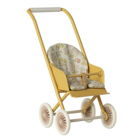 Maileg Kočárek pro zvířátka Maileg Micro Yellow / Beige, žlutá barva, kov, textil