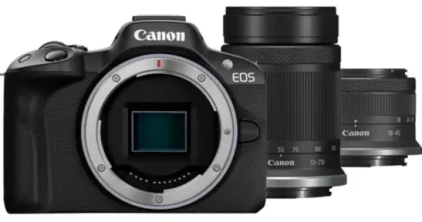 Canon EOS R50 černá + RF-S 18-45mm + RF-S 55-210mm IS STM / Bezzrcadlový fotoaparát / APS-C / 4K / Dotykový LCD (5811C023)