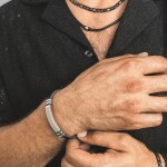 Pánský ocelový náramek Ramón z pravé kůže a chirurgické oceli, Černá 21,5 cm (možnost zkrácení)