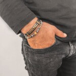 Korálkový náramek Biagio - 6 mm Larvikit, chirurgická ocel, Šedá 20 cm