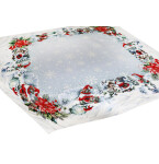 DumDekorace Vánoční gobelínový ubrus s lurexem - vánoční skřítek a zimní krajina Šířka: 45 cm | Délka: 90 cm