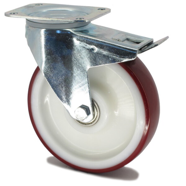 Tente Kolečko s červenou polyuretanovou obručí 200 mm,otočné s brzdou 3018