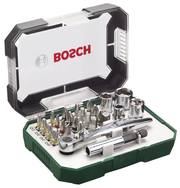 BOSCH 2607017322 / Sada bitů a nástrčných klíčů (26ks) / 19x bit / 4x nástrčný klíč / 1x ráčna / 1x držák / 1x adaptér (2607017322)