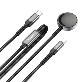 HOCO CW54 černá / Datový a nabíjecí kabel 2v1 / USB-C - indukční nabíjení pro Apple Watch / Lightning / PD / QC (D-CW54)