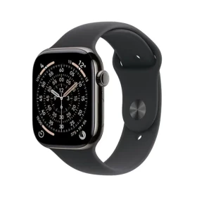 Apple Watch Series 11 GPS+Cellular 42mm Břidlicově šedé titanové tělo - Černý sportovní řemínek M/L / 150–200 mm (MF8T4MP/A)