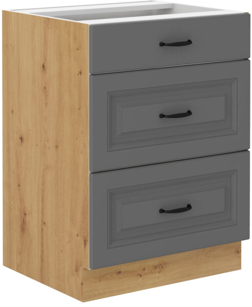 Spodní skříňka Stilo 60 D 3S BB - Premium Box Barva korpusu: Dub artisan, Barva dvířek: Dust Grey
