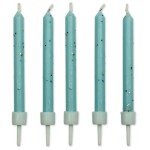 Svíčky dortové s držáky, sada 10ks, 55mm - modré, třpytky