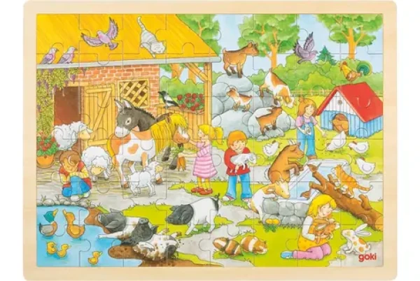 GOKI Dřevěné puzzle Dětská Zoo
