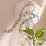 Luxusní ocelový náramek se zirkony, chirurgická ocel, Zlatá 17 cm + 3 cm (prodloužení)