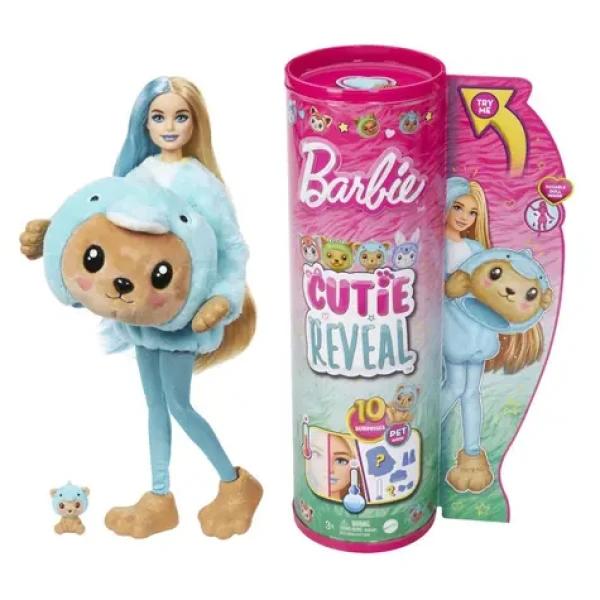 MATTEL BARBIE Cutie Reveal medvídek v kostýmu delfína modrá