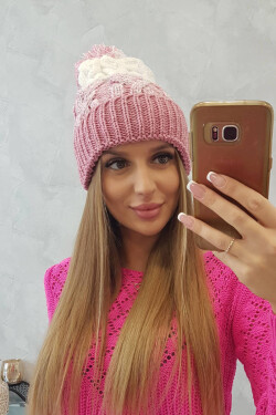 Dámská čepice s bambulí Abigail K326 powder pink+ecru UNI