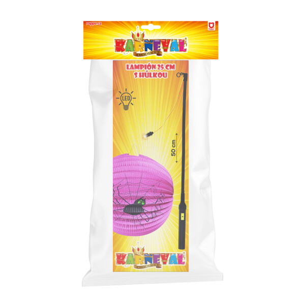 Lampion pavouk Halloween 25 cm se svítící hůlkou 39 cm
