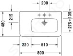 DURAVIT - DuraStyle Umyvadlo 800x480 mm, s přepadem, s otvorem pro baterii, bílá 2326800000