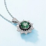 Stříbrný náhrdelník MECHOVÝ ACHÁT v květinovém designu - stříbro 925/1000, Stříbrná 40 cm + 4 cm (prodloužení)