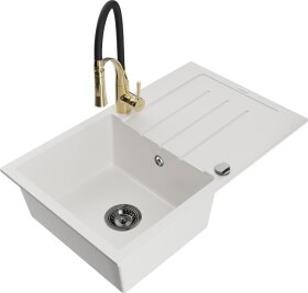 MEXEN - Bruno granitový dřez s odkapávačem včetně baterie Aster, bílá 6513-20-73450-57-B