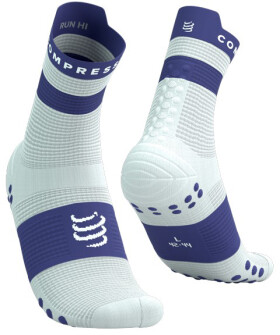 Běžecké kompresní ponožky Compressport Pro Racing Socks v4.0 Run High - White/Orient Blue Velikost: EU 45-48