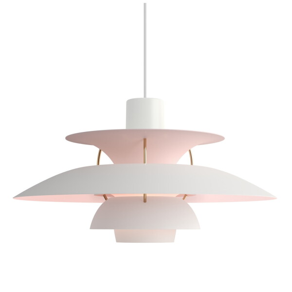 Louis Poulsen Závěsná lampa PH 5 White/Pale rose – výroční edice, růžová barva, bílá barva