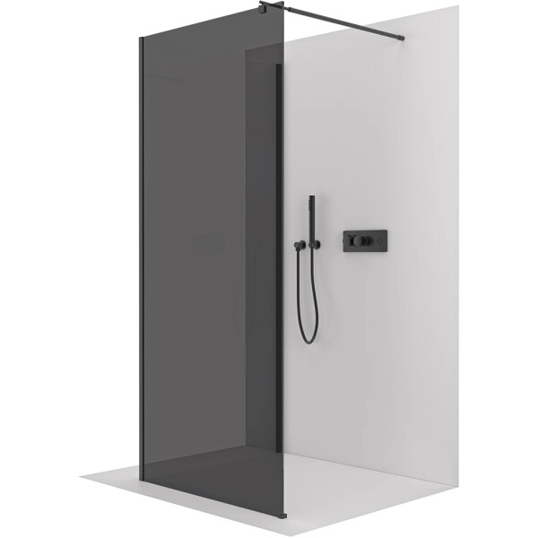 CERANO Sprchová zástěna Walk-in Onyx Corner Round L/P - 8 mm - kulatá vzpěra - černá matná, grafitové sklo - 130x120x200 cm