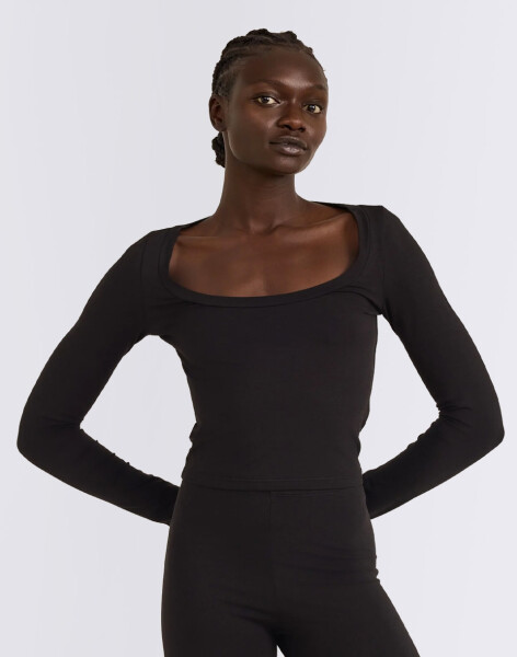 Tričko Organic Basics Everyday Scoop Neck Long Sleeve Tee Black
