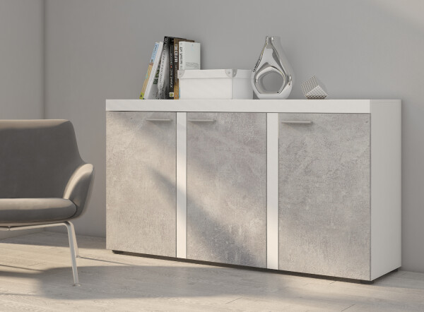 FRONTI Komoda RUMBA 3F Bílá + beton