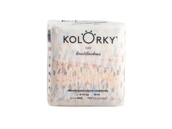 KOLORKY DAY jednorázové eko plenky déšť a duhy - L (8-13 kg), 19 ks