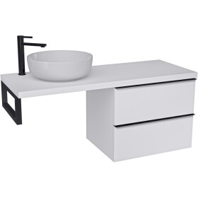 CERANO - Koupelnová skříňka Velora - bílá matná, úchytka černá + deska pod umyvadlo Navira Pro - 36 mm + konzole černá - 160x56,6x46,5 CER-667940