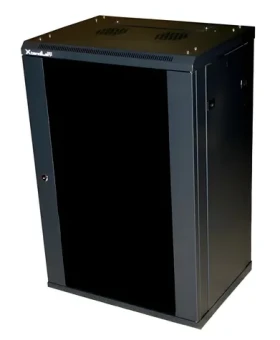 XtendLan 22U/600x450 černá / Nástěnný rozvaděč / jednodílný / skleněné dveře (WS-22U-64-BLACK-P)