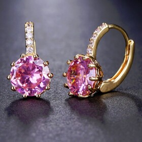 Náušnice Swarovski Elements Bernadette Gold Rose, Růžová