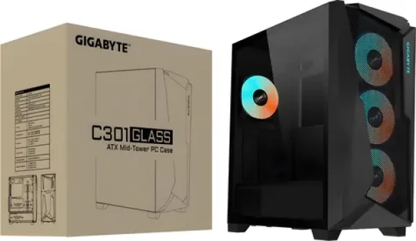 GIGABYTE C301 GLASS V2 černá / E-ATX / 2x USB 3.0 + 1x USB-C 3.2 / 4x 120mm ARGB / bez zdroje / průhledná bočnice (GB-C301G V2)