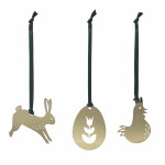 Pluto Design Velikonoční dekorace Easter Hangers Metal Gold - set 3 ks, zelená barva, zlatá barva, kov