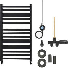 CERANO Koupelnový radiátorový set Enrico - kombinované vytápění, wifi tyč - boční jednobodové připojení - 300W - černá matná - 970x550 mm