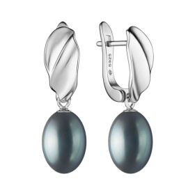 Stříbrné náušnice s černou perlou Calista - stříbro 925/1000, Stříbrná Černá