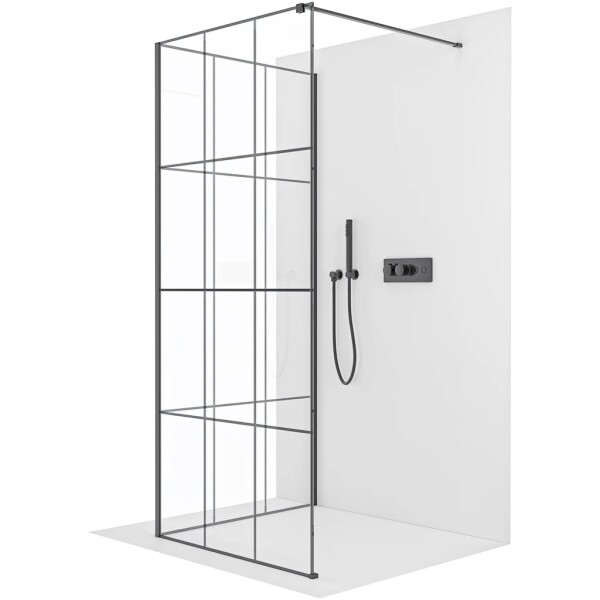 CERANO Sprchová zástěna Walk-in Onyx Corner Cube L/P - 8 mm - hranatá vzpěra - černá matná, industriální sklo - 120x90x200 cm