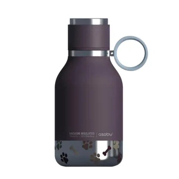 Asobu Dog Bowl Bottle Burgundy 0.975 L / Láhev s miskou pro psa / chladný až 24 hodin / nerezová ocel (SDB1 Burgundy)