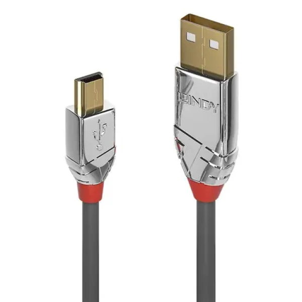 Lindy Cromo Line šedá / Kabel USB / USB A - Mini-USB B / 3 m / 480 Mbit/s (36633)