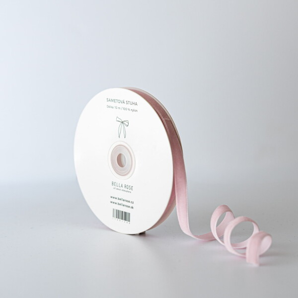 Bella Rose Sametová stuha 1 cm – Pink (10 m), růžová barva, textil
