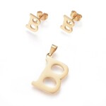 Sada přívěsku a náušnic z nerezové oceli - písmeno - zlatá - 20 ~ 23 mm x 13 ~ 19 mm - 1 ks Písmena: E