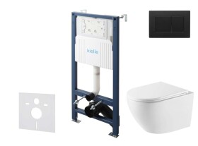 Kielle - Genesis New Set předstěnové instalace, klozetu Oudee, Vortex Rimless+, sedátka softclose a tlačítka Gemini New III, matná černá 30528SS63