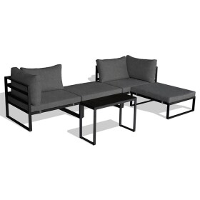Zahradní set 2+1, stolek 75x30, multifunkční pohovka, kov antracit, tmavě šedá látka
