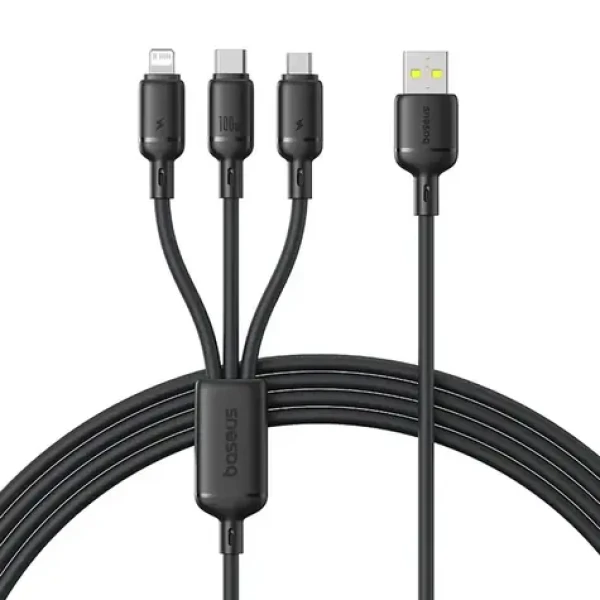 Baseus Rapid Series černá / Rychlonabíjecí kabel 3v1 / USB-A (M) - microUSB, USB-C, Lightning (M) / 100W / 1,5m (P10377705123-00)
