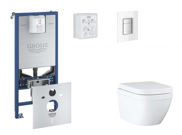 GROHE - Rapid SLX Set předstěnové instalace, klozetu, sedátka SoftClose a tlačítka Skate Cosmopolitan, Triple Vortex, Moon White SANI11BB3107